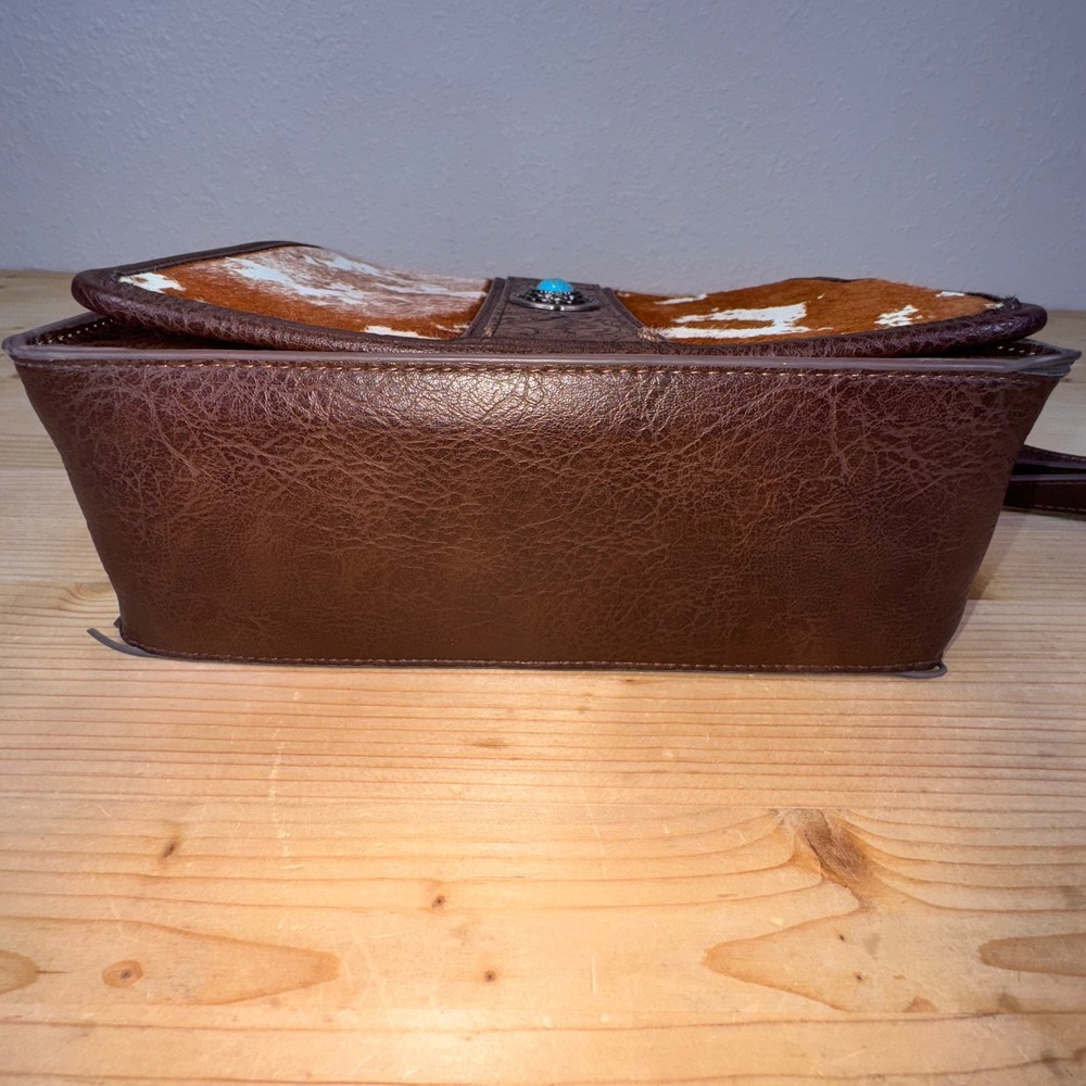 Tony Lama Cowhide Turquoise Crossbody Bag Western Style Purse Leather Accent - Picture 5 of 8